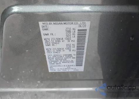 2020 Nissan Pathfinder Sl 4Wd z USA, uszkodzony, nr VIN 5N1DR2CMXLC619981